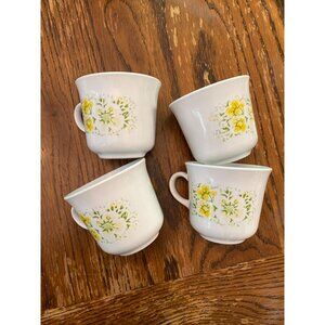 Corelle Spring Blossom Vintage Coffee Cups Set Of 4 Yellow & Green Floral Design